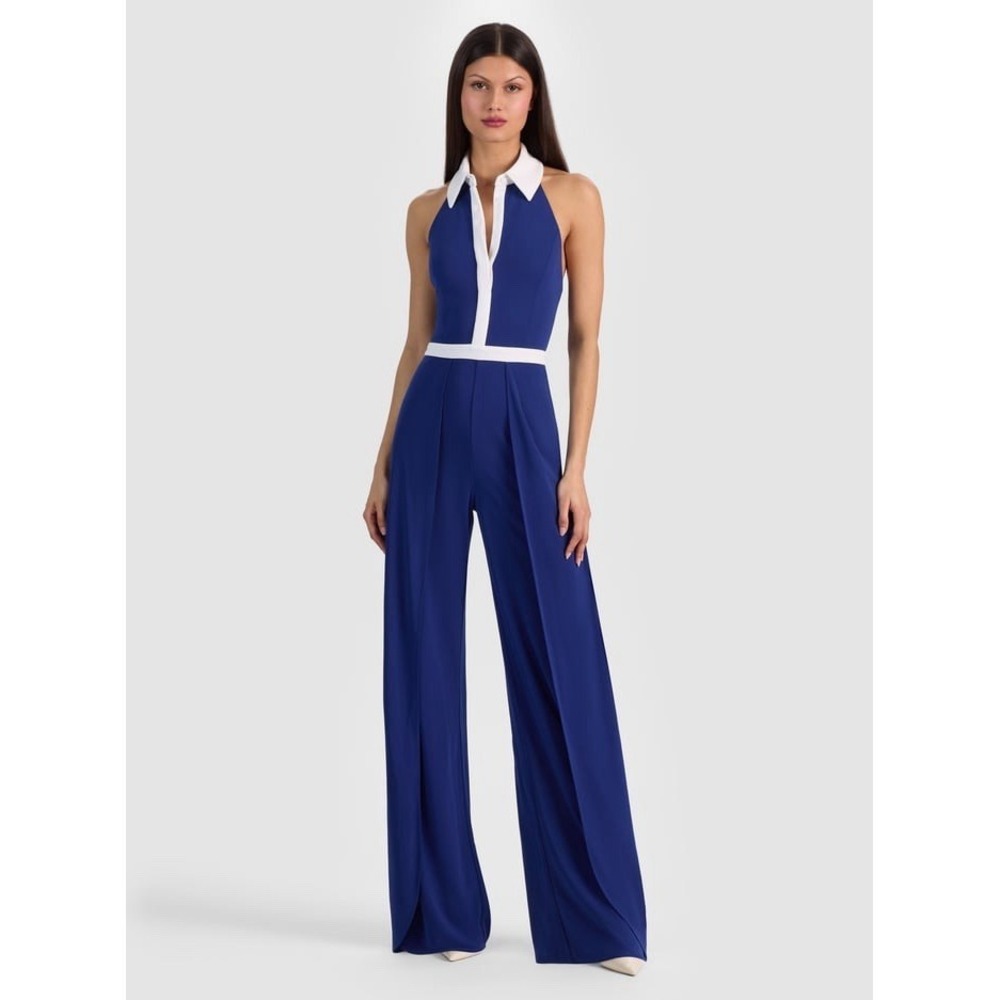 ALICE + OLIVIA ALARA COLLARED JUMPSUIT MSRP $495 Twilight Blue NWT size 0